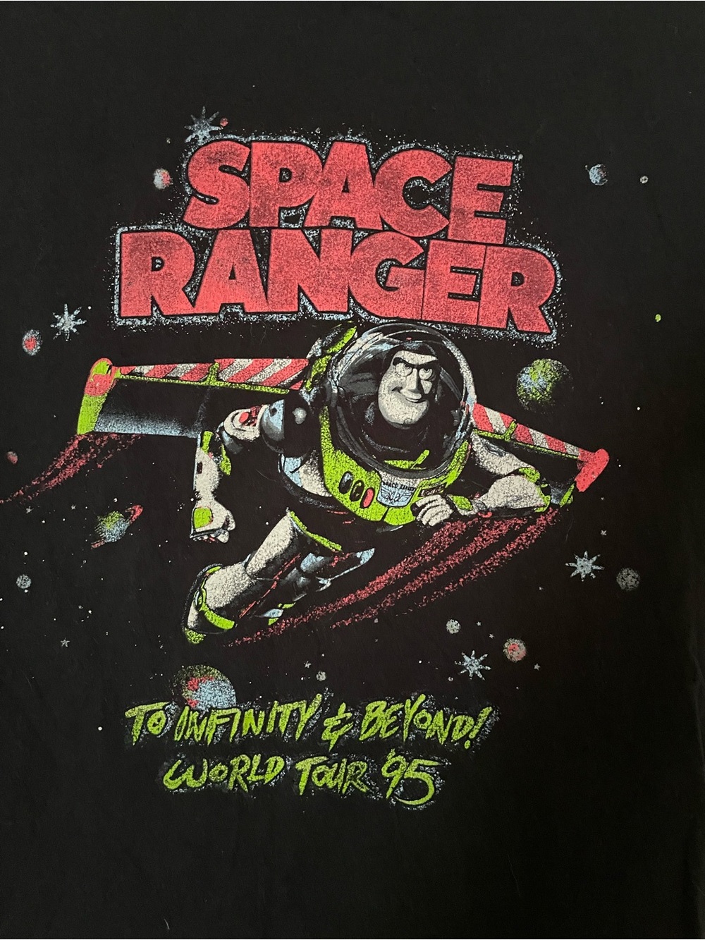Disney Black Space Ranger Graphic Tee with Red & Neon Green Accents